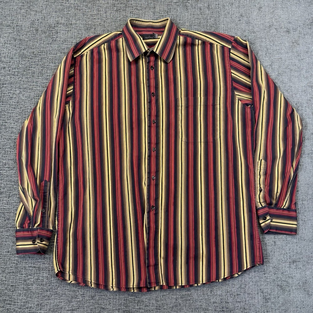 St Croix Shirt Men's XL Long Sleeve Button Vertically Striped Made in Italy